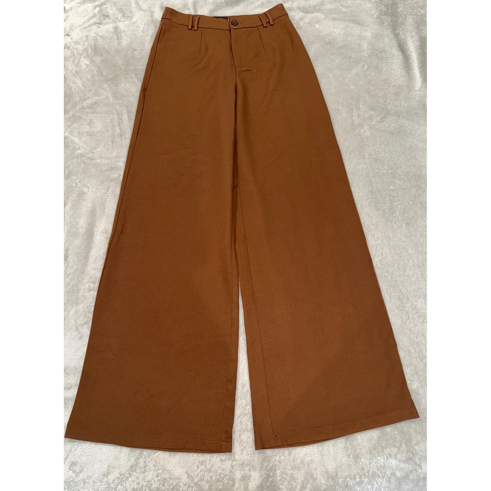 PrettyLittleThing Chocolate Brown Wide Leg High Waisted Trousers Pants US 6 NEW
